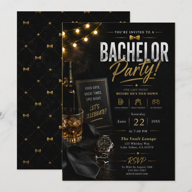 Invitation Soirée de Bachelor Classieux (Devant / Derrière)