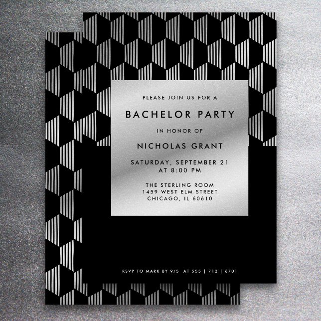 Invitation Soirée de Bachelor moderne Faux Silver Foil (Créateur téléchargé)