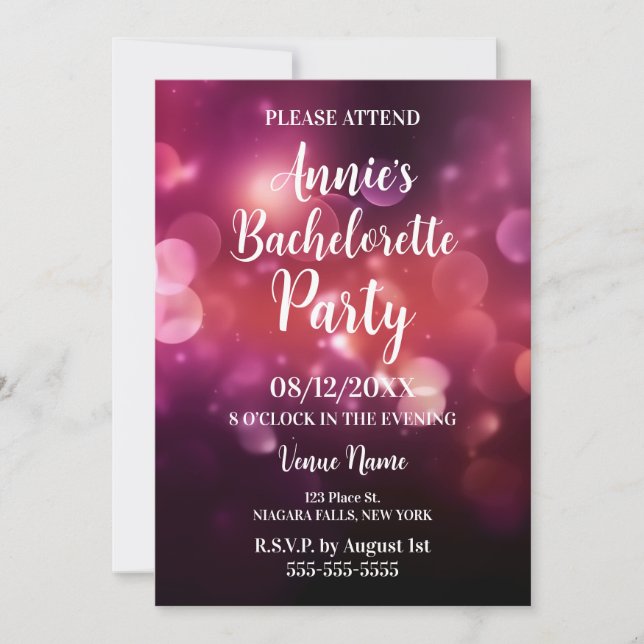 Invitation Soirée de Bachelorette de Bokeh Rose foncé (Devant)