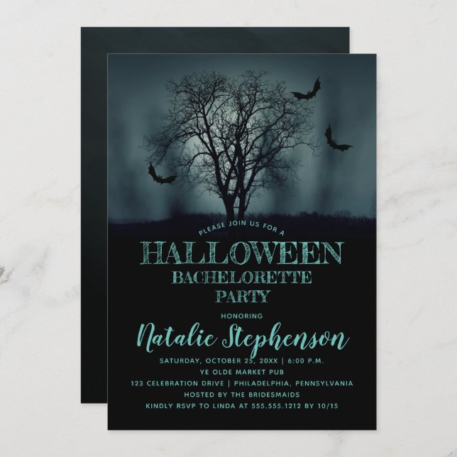 Invitation Soirée de Bachelorette d'Halloween Chauves-souris  (Devant / Derrière)