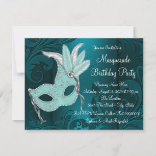 Invitation Soirée de bal masqué bleu sarcelle foncé