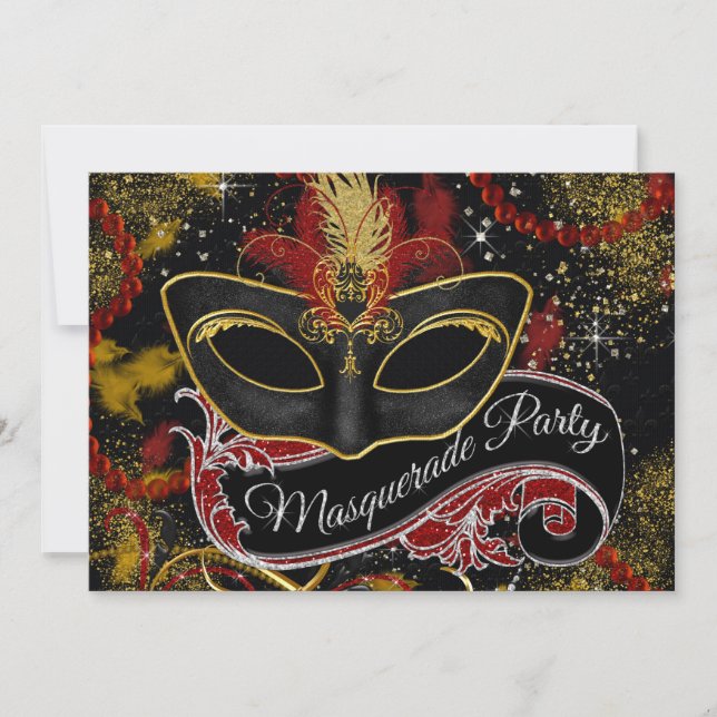 Invitation Soirée de bal masqué noir et or (Devant)