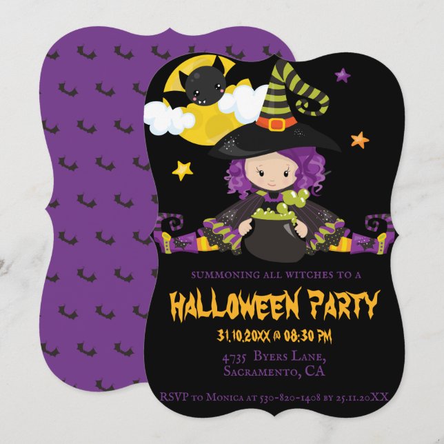 Invitation Soirée de bloc de Halloween des enfants sorciers  (Devant / Derrière)