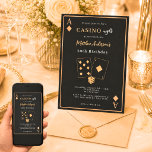 Invitation Soirée de casino anniversaire black gold premium<br><div class="desc">Une invitation d'anniversaire sur le thème d'une soirée de casino en noir et or. Une carte à jouer comme cadre.   Modèles pour vos informations de fête.</div>