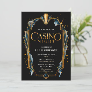 Invitation Soirée de casino du Nouvel An glamour Art Déco