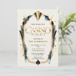 Invitation Soirée de Casino Élégante du Nouvel An Art Déco