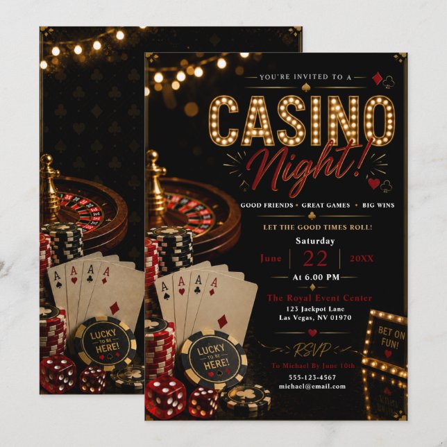 Invitation Soirée de Casino Glamour (Devant / Derrière)