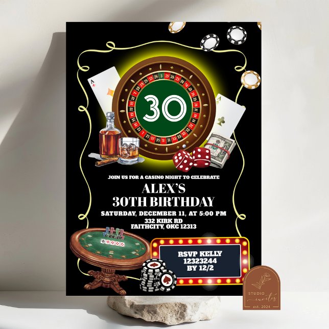 Invitation Soirée de Casino Homme Poker Adulte Anniversaire (Créateur téléchargé)