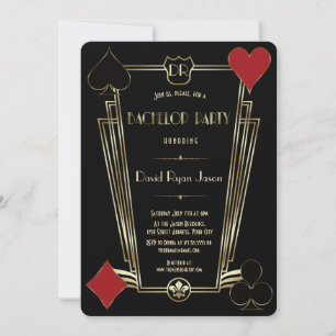 Invitation Soirée de Casino Or Art Déco Monogramme Enterremen