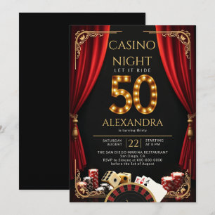 Invitation Soirée de Casino Vegas Poker Roulette 50e Annivers