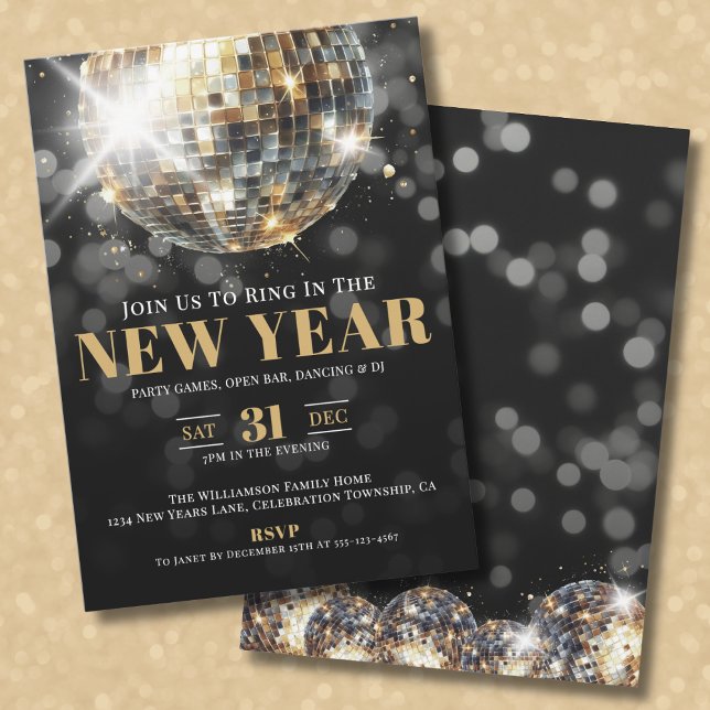 Invitation Soirée de célébration du Nouvel An Black Gold (Black Gold New Year's Eve Celebration Party Invitation )