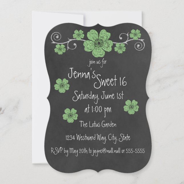 Invitation Soirée de Chalkboard Rose Wild Mint Green (Devant)