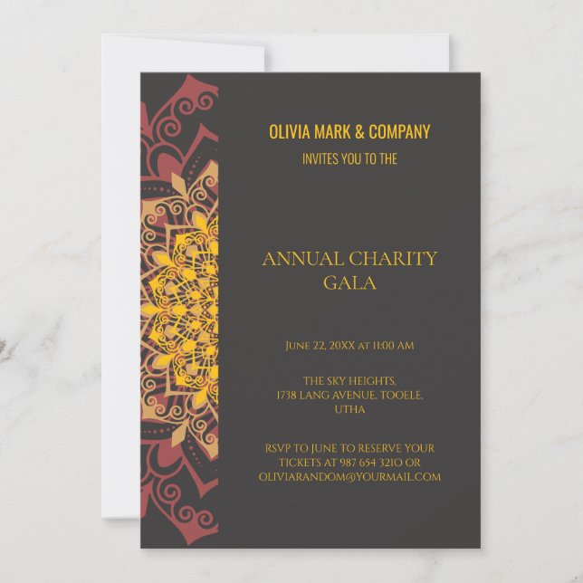 Invitation Soirée de charité élégante en or et brun (Devant)