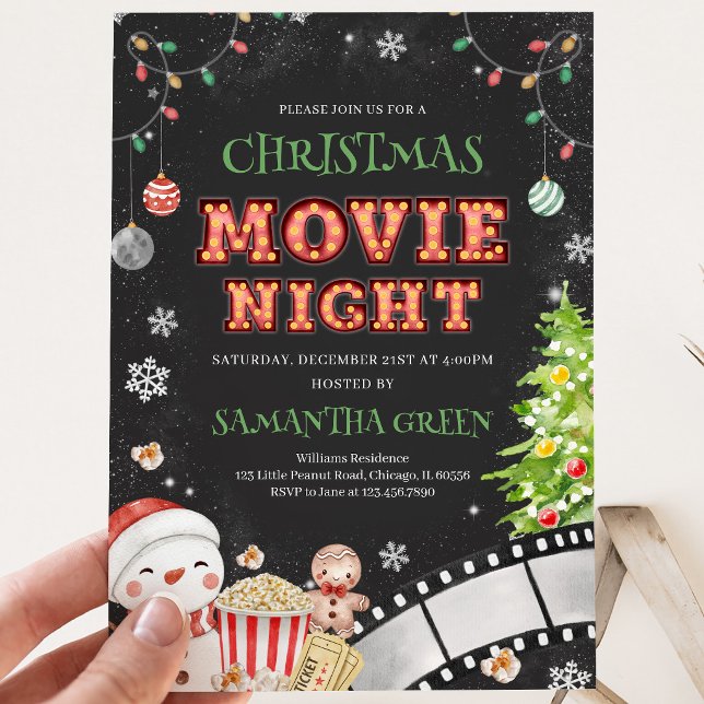 Invitation Soirée de cinéma de Noël Fête de vacances (Créateur téléchargé)