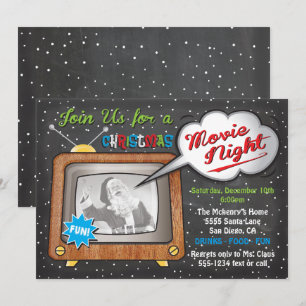 Invitation Soirée de cinéma de Noël Retro TV Party