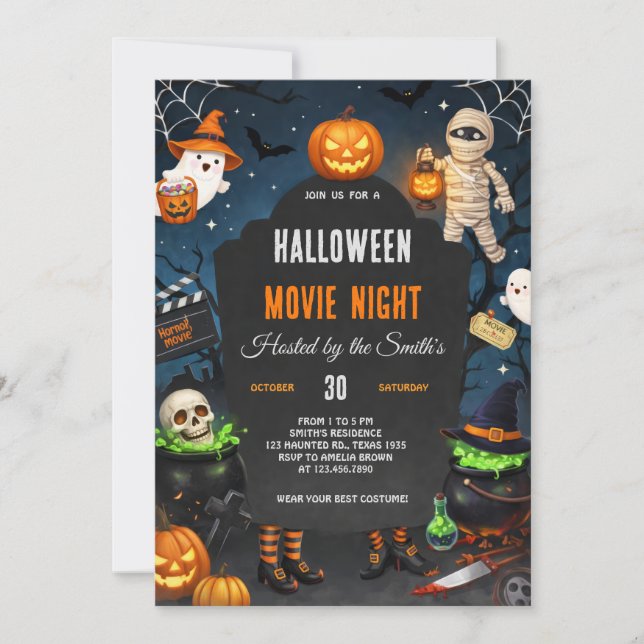 Invitation Soirée de cinéma d'horreur Halloween épouvantable  (Devant)