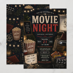 Invitation Soirée de cinéma en plein air cosy