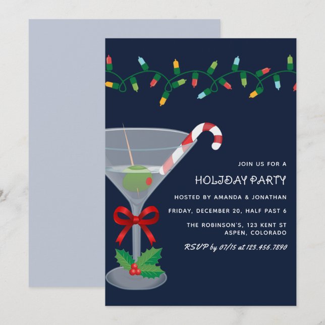 Invitation Soirée de Cocktail de Noël sous les Étoiles (Devant / Derrière)