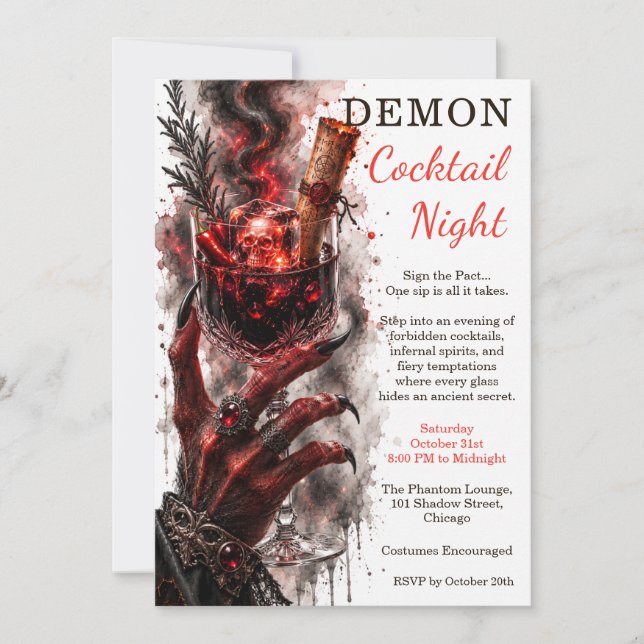 Invitation Soirée de cocktail démoniaque Nuit infernale Hallo (Devant)