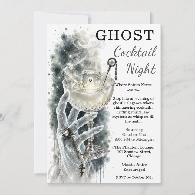 Invitation Soirée de cocktail fantôme Halloween hanté (Devant)