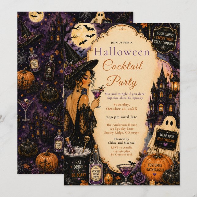 Invitation Soirée de cocktail Halloween (Devant / Derrière)