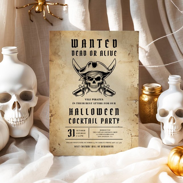 Invitation Soirée de cocktail Halloween Crâne de Pirate  (Pirate Skull Halloween Cocktail Party Invitation)