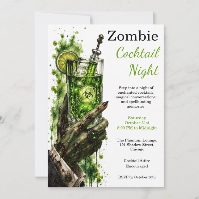 Invitation Soirée de cocktail Zombie Nuit de poison vert Hall (Devant)