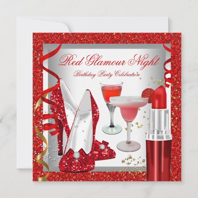 Invitation Soirée de cocktails Glitter Red Glamour (Devant)
