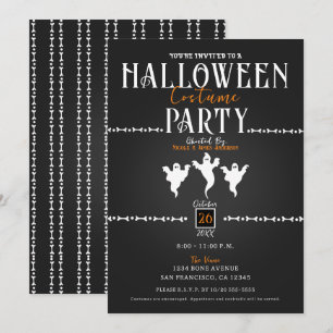 Invitation Soirée de costumes d'Halloween Fantômes et Os