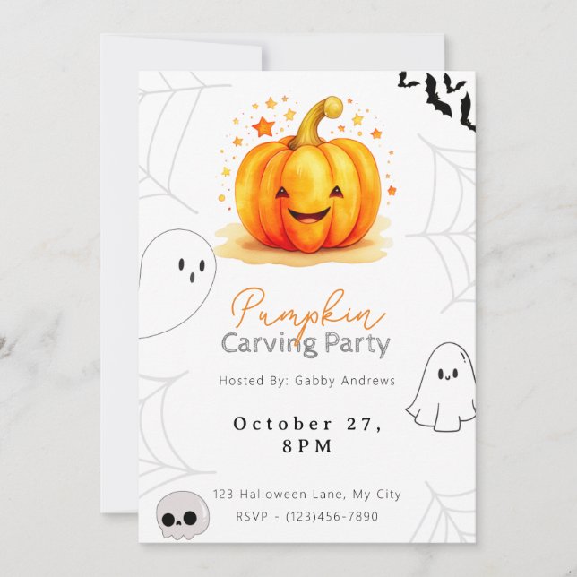 Invitation Soirée de découpage de citrouille Jack-O' Lantern (Devant)