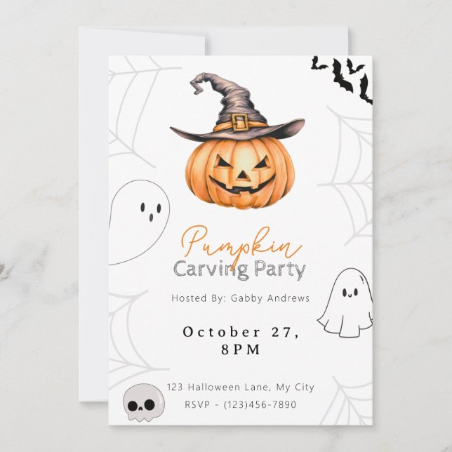 Invitation Soirée de découpage de citrouilles Jack-O' Lantern (Devant)