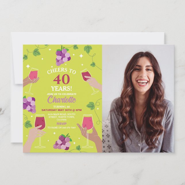 Invitation Soirée de dégustation de vin 40e anniversaire Phot (Devant)