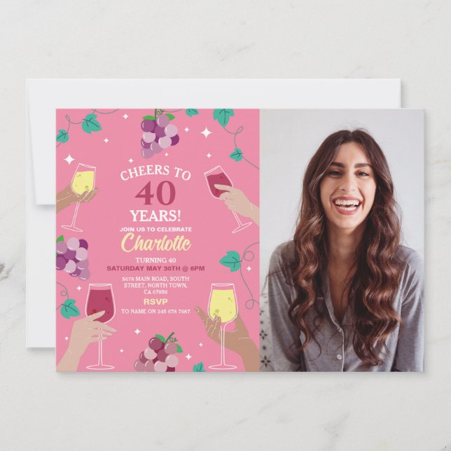 Invitation Soirée de dégustation de vin rose 40e anniversaire (Devant)