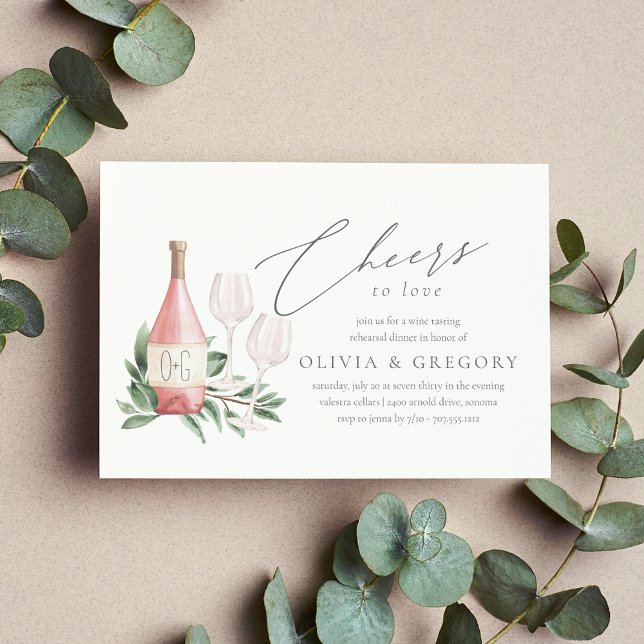 Invitation Soirée de Dégustation de Vins (Elegant wine theme rehearsal dinner invitation)