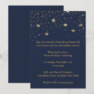 Invitation Soirée de design de Noël Bleu & Or