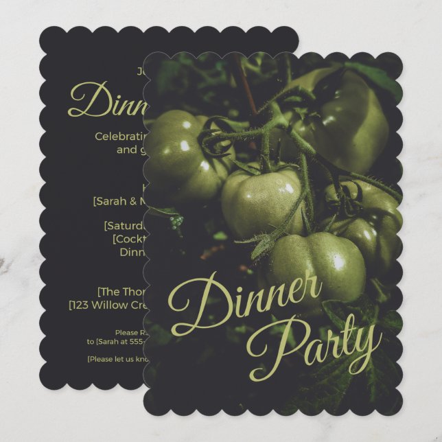 Invitation Soirée de Dîner aux Tomates Rustique Vert Mélancol (Devant / Derrière)