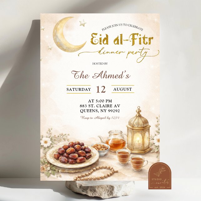 Invitation Soirée de dîner Boho Beige Ramadan Eid Al-Fitr (Créateur téléchargé)