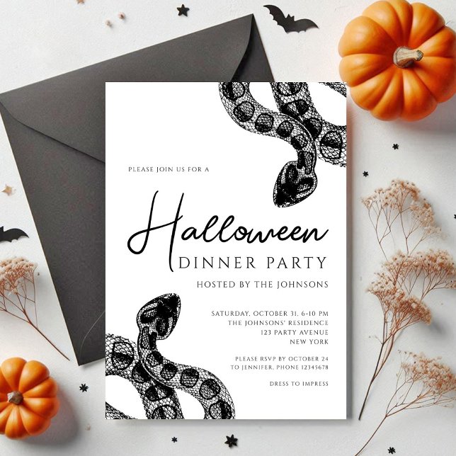 Invitation Soirée de dîner de serpents noirs et blancs Hallow (Black And White Snakes Dinner Party Halloween Invitation)