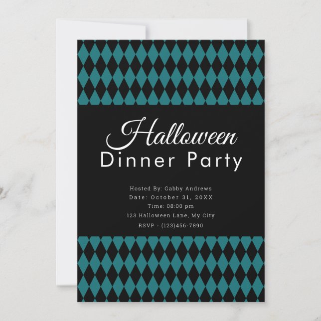 Invitation Soirée de dîner d'Halloween noire et verte (Devant)