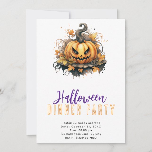 Invitation Soirée de dîner Halloween avec citrouille Jack-O'  (Devant)
