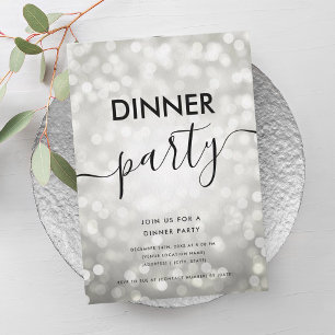 Invitation Soirée de dîner lumières paillettes argentées mode