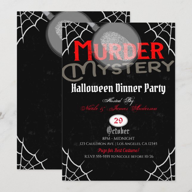 Invitation Soirée de dîner mystère de meurtre rouge Halloween (Devant / Derrière)