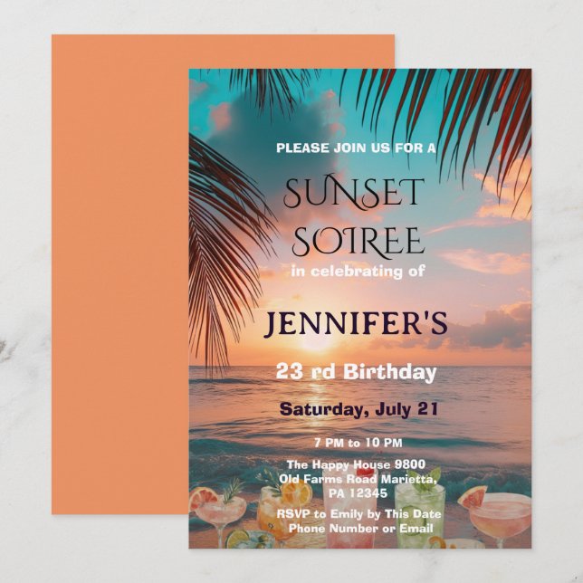 Invitation Soirée de fête d'anniversaire sur la plage au couc (Devant / Derrière)