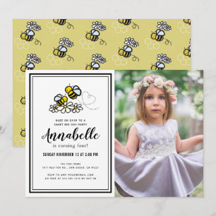 Invitation Soirée de fête de l'abeille Cute Floral Photo Anni