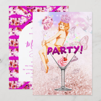 Invitation Soirée de Fête des mariées rose brillant