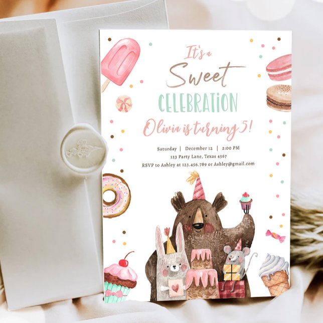 Invitation Soirée de fête douce Animaux Fille Anniversaire (Créateur téléchargé)