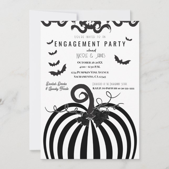 Invitation Soirée de fiançailles d'Halloween Citrouille Noir  (Devant)
