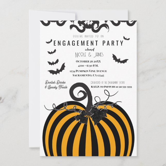 Invitation Soirée de Fiançailles Halloween Citrouille Noir et (Devant)