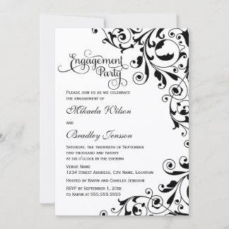 Invitation Soirée de fiançailles noir et blanc