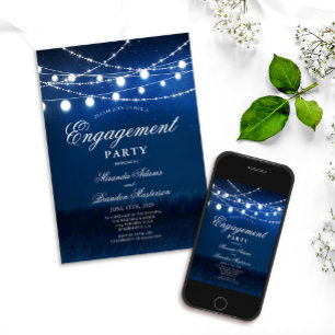 Invitation Soirée de Fiançailles Nuit Bleue et Lumières Argen